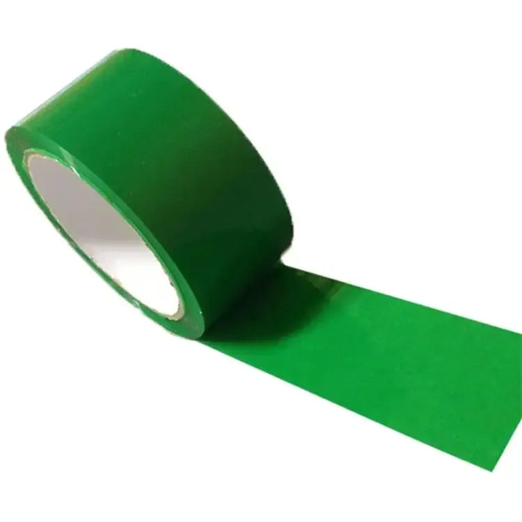 Green acrylic carton sealing tape roll with strip extending outward