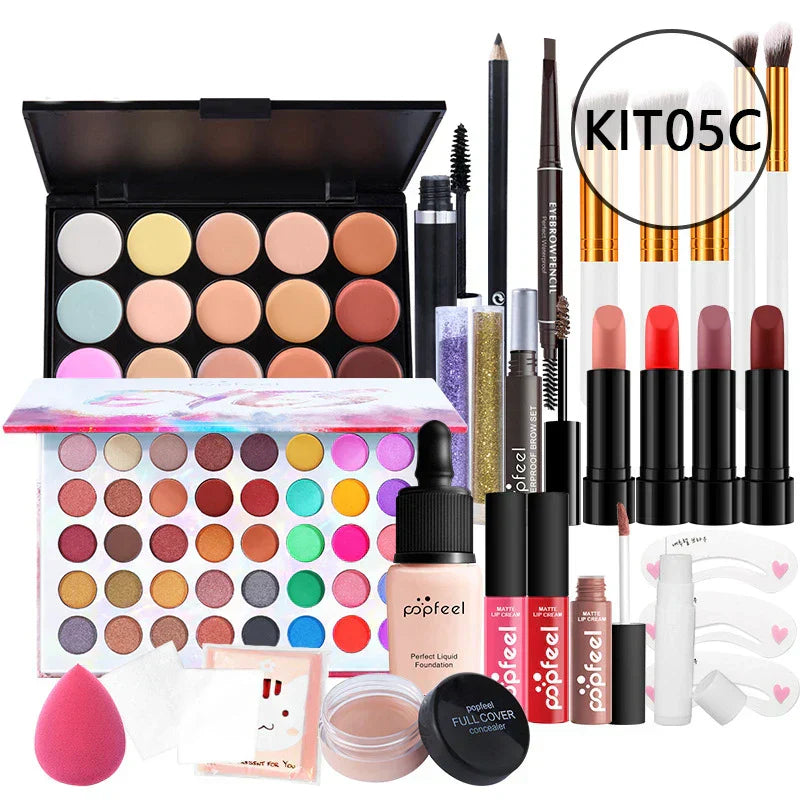 20 Styles Makeup Set Eyeshadow Lipstick Eyebrow Pencil Lip Gloss Makeup Brush Powder Nail Polish With Makeup Bag Cosmetics Kit ALIBABA KIT05C Tidesmit