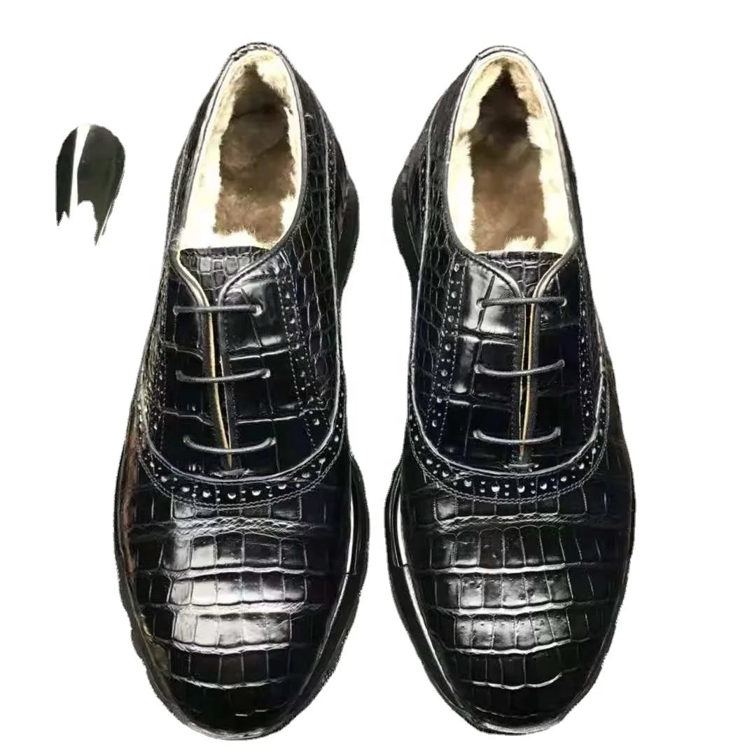 Customized Luxury Men's Sneakers Shoes Pure Crocodile Leather Sepatu Walking Style Shoes Alligator Winter Snow Office Shoes Men