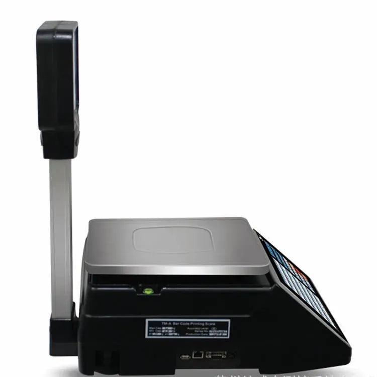 Digital weighing scale side view with tall display arm and base controls