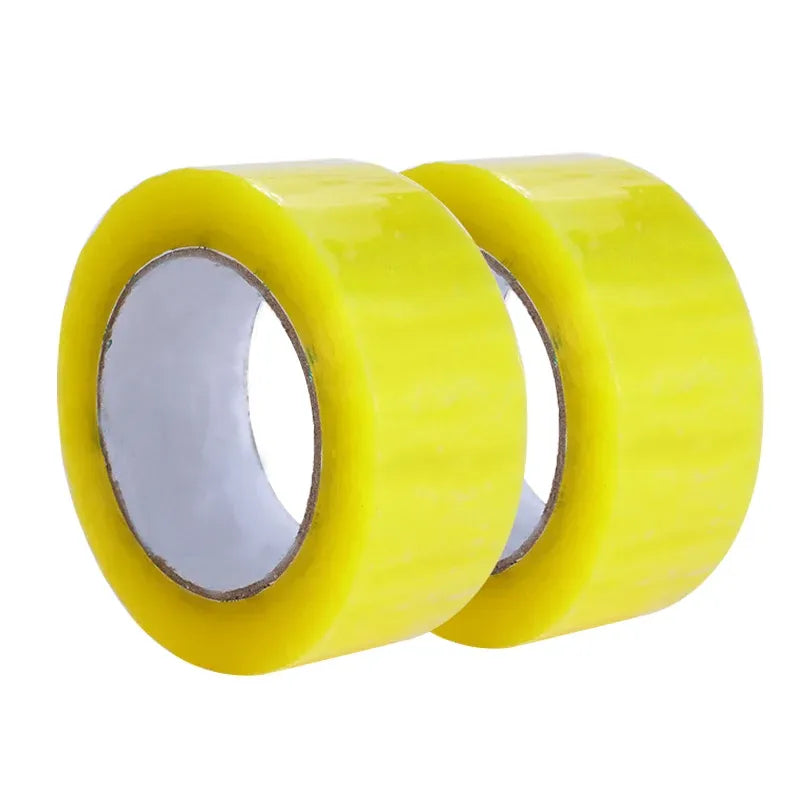 Yellow packing tape rolls with clear inner core