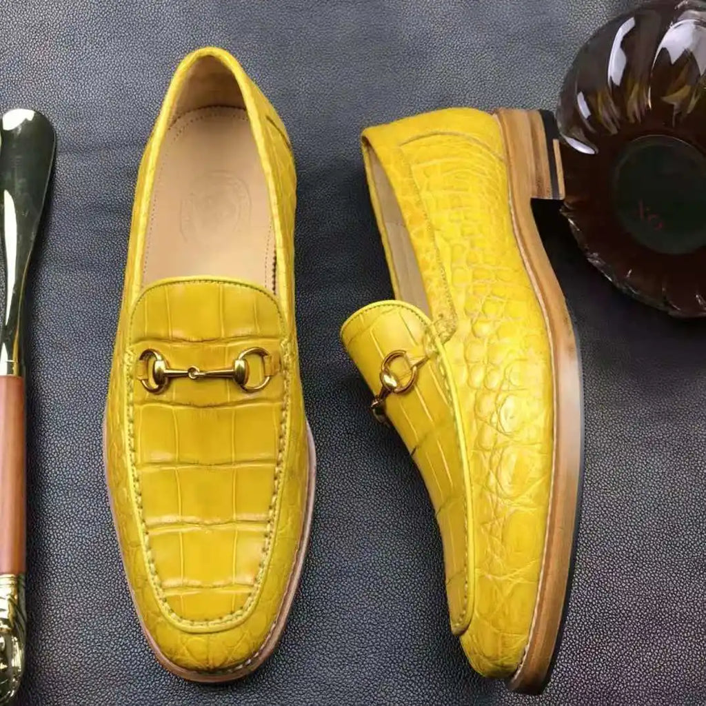 Goodyear Genuine Crocodile Leather Men's Slip-on Loafers Alligator Skin Stylish Men's Shoes Yellow Customized Dress Shoes Men