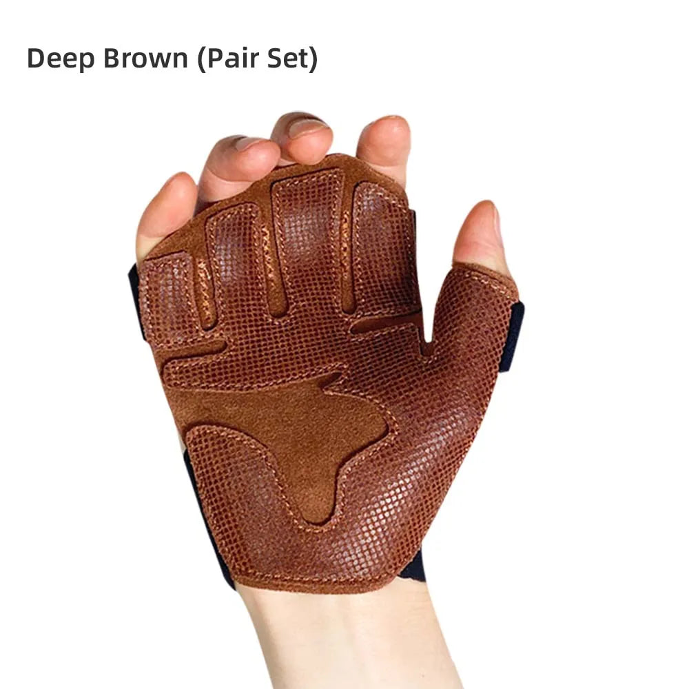 Anti slip Cowhide Fitness Gloves, Pull-up Horizontal bar Training, Anti Cocooning, Weight Lifting Protective Gloves Deep Brown a pair Tidesmit