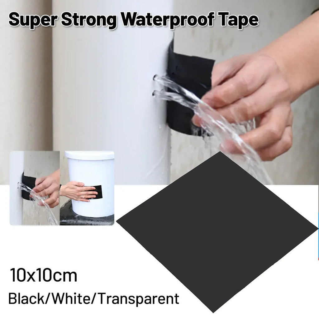 Black waterproof sealing tape being applied to a wall with protective backing