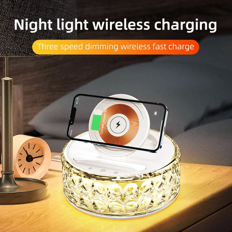 New Products Factory Price Camping Light 15W Wireless Charger Fast Charging Desktop Lamp Decoration Stand Wireless Phone Charger Tidesmit