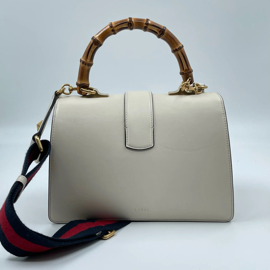 Luxury Pre-owned Designer Handbags Wholesale, Genuine Leather White Colorful Bamboo-Style Tote & Shoulder Bag, Fashionable