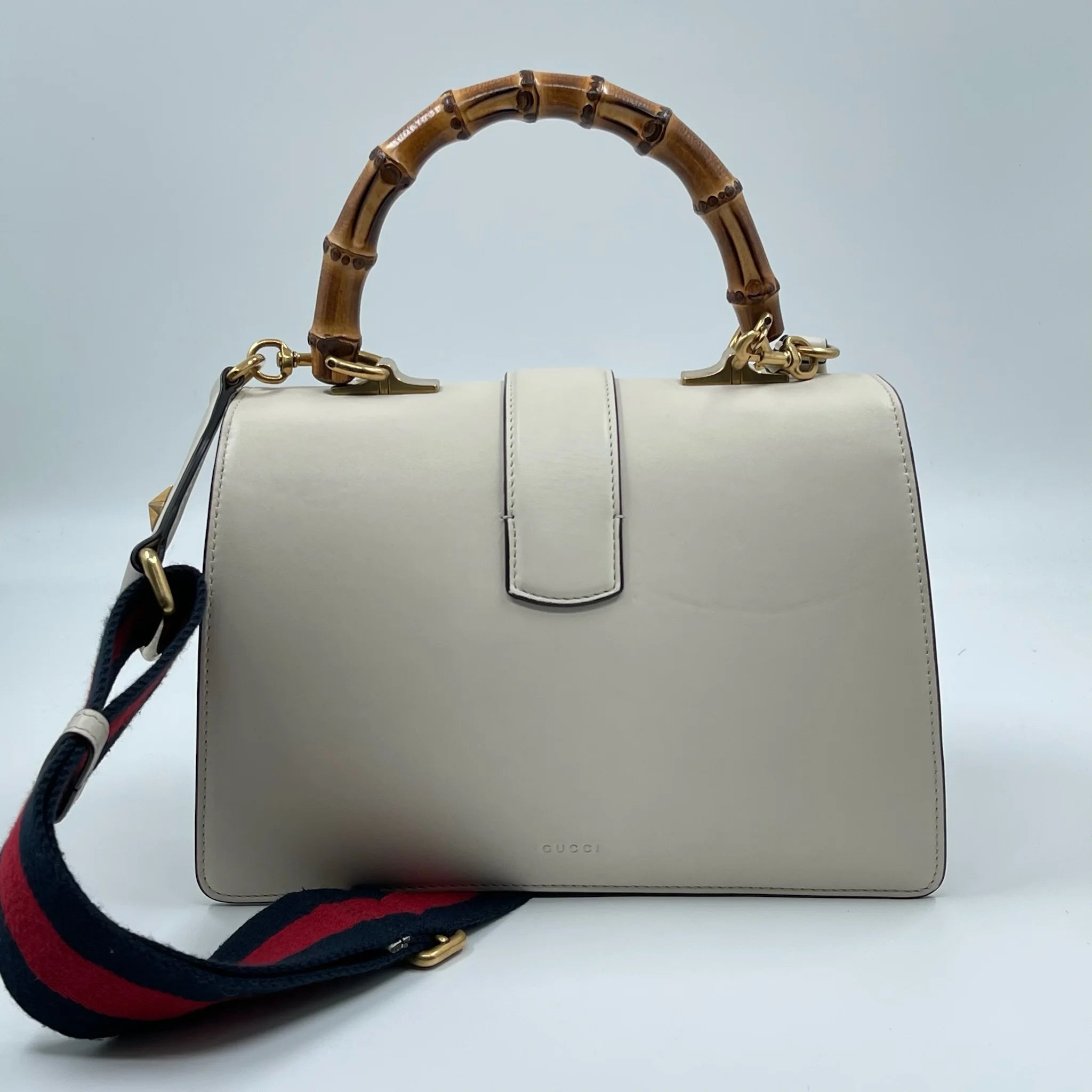 Luxury Pre-owned Designer Handbags Wholesale, Genuine Leather White Colorful Bamboo-Style Tote & Shoulder Bag, Fashionable