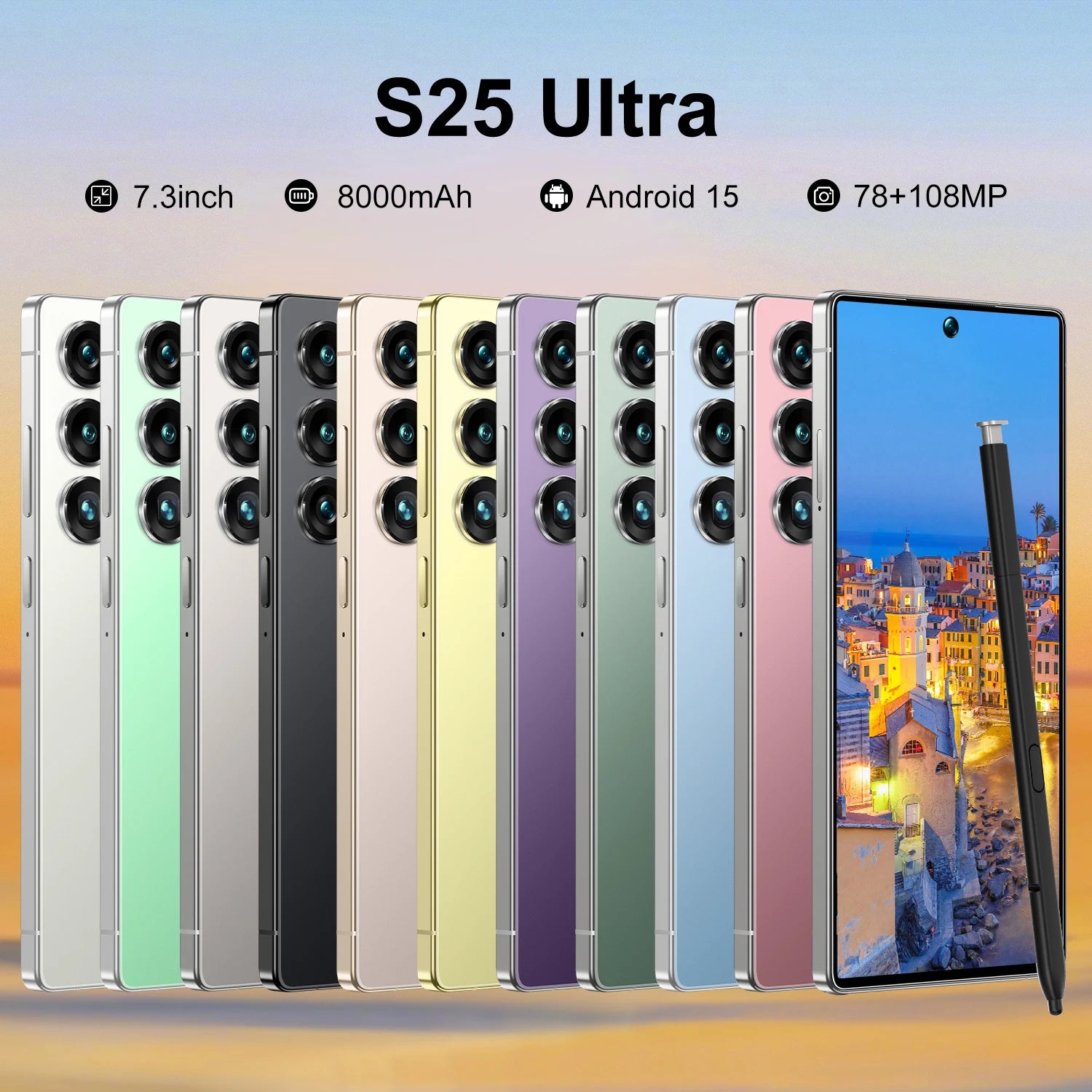 Tidesmit S25 Ultra 5G smartphone with 22GB RAM 2TB storage and 7.3 inch 144Hz display for high-speed gaming