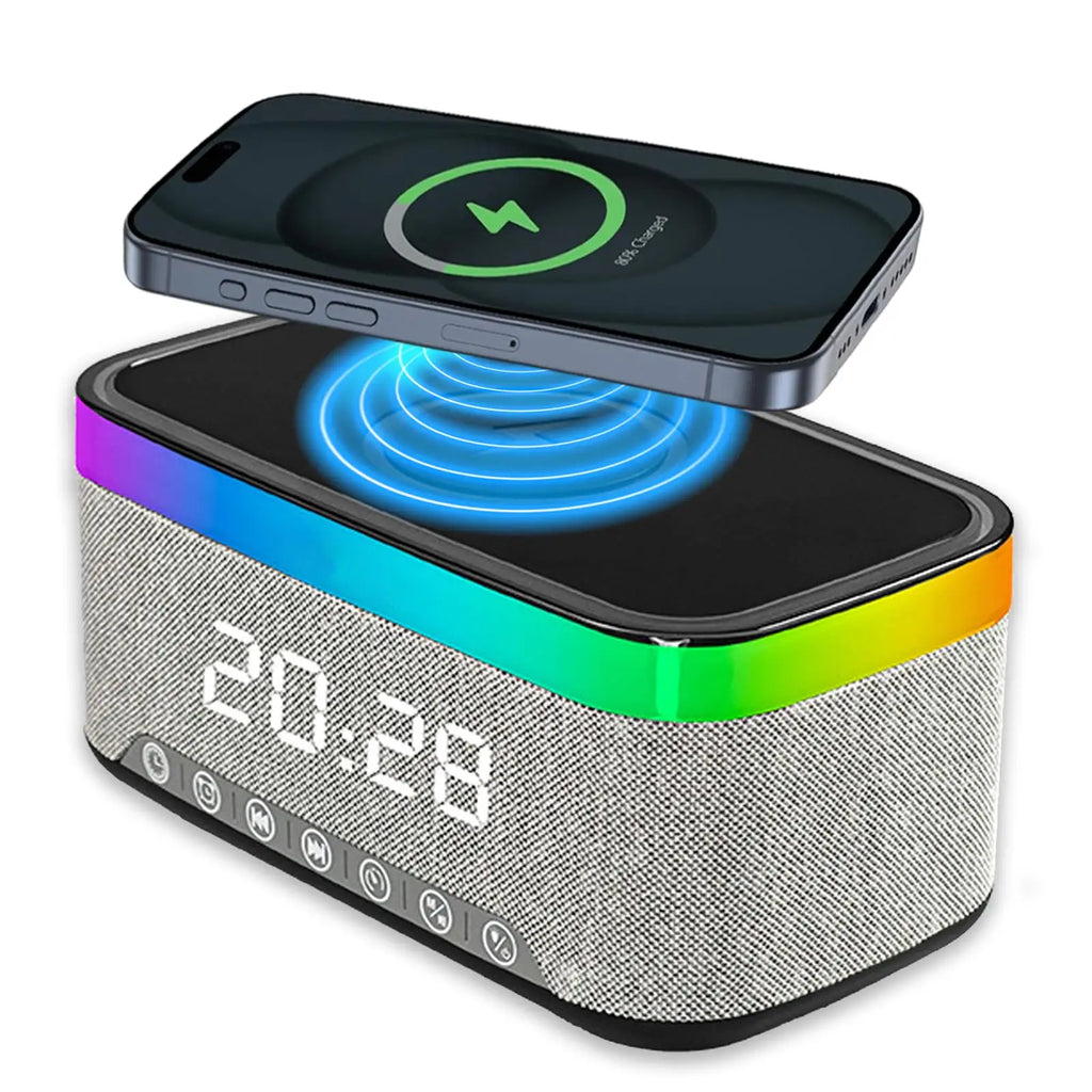 15W Wireless Fast Charger RGB Night Light Temperature Time Digital Alarm Clock Portable Multifunction Bluetooth Charging Speaker Tidesmit