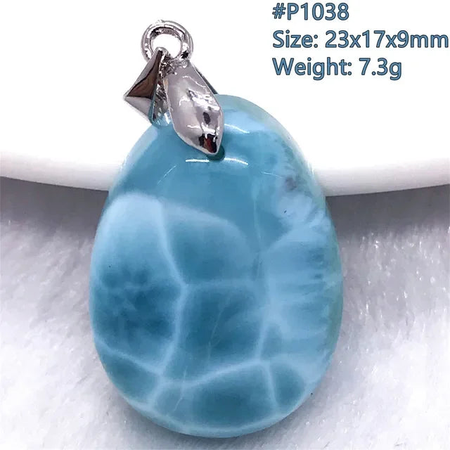 Natural Blue Larimar Trendy Necklace Pendant Women Men Gift Beads 925 Sterling Silver Dominica Water Drop Crystal Stone Jewelry