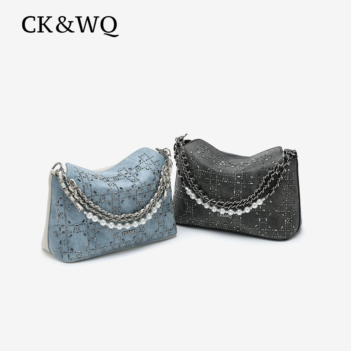 Luxury Rhinestone Grid Designer Bags Women Crossbody Bag Soft Denim Texture Adjustable Ball Chain Hobo Handbags for Party