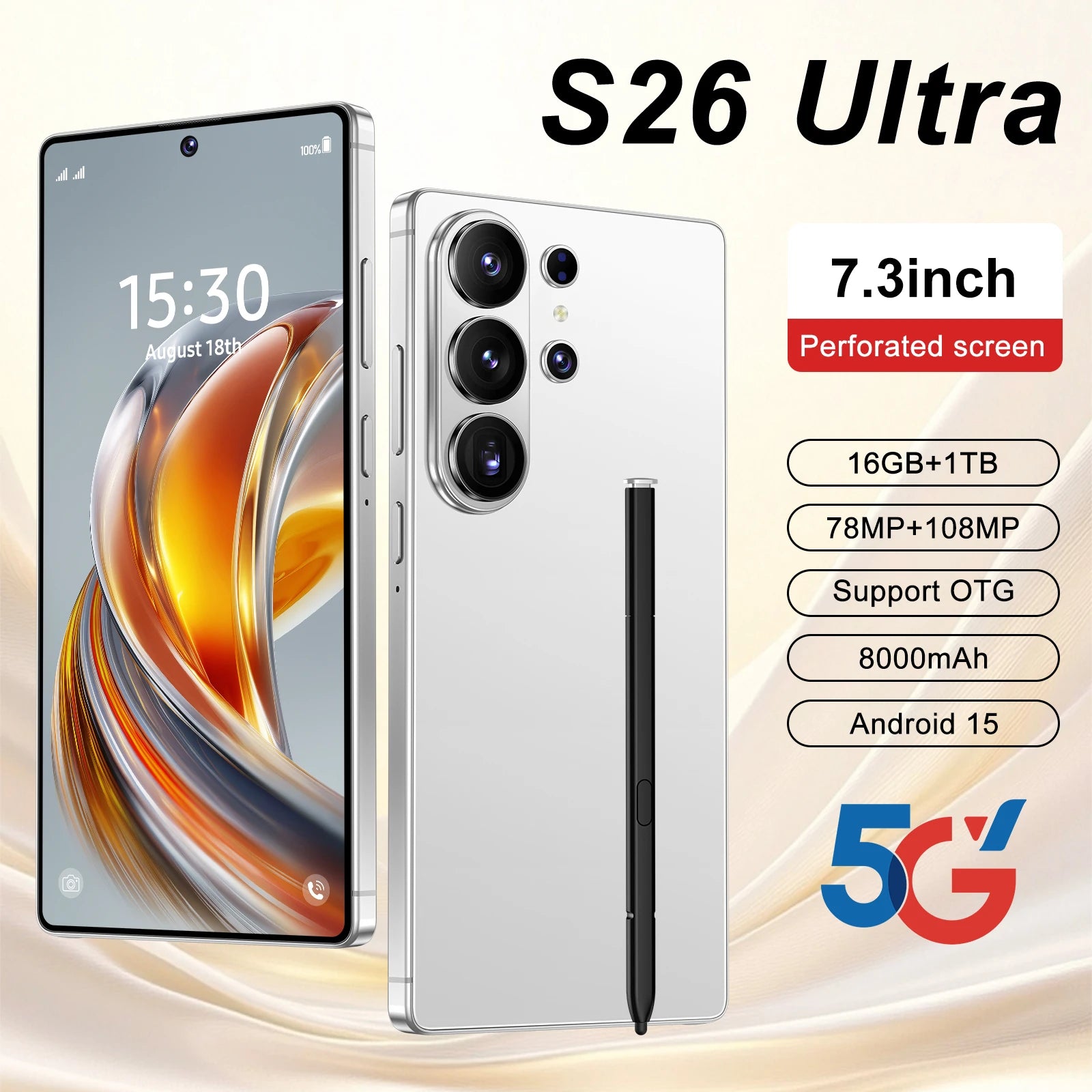 Tidesmit S26 Ultra 5G smartphone in sleek finish featuring high-definition dual-SIM camera tech for mobile photography