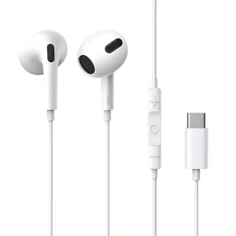 USB-C Wired Earbuds with Mic – White Noise Isolating In-Ear Headphones White Tidesmit