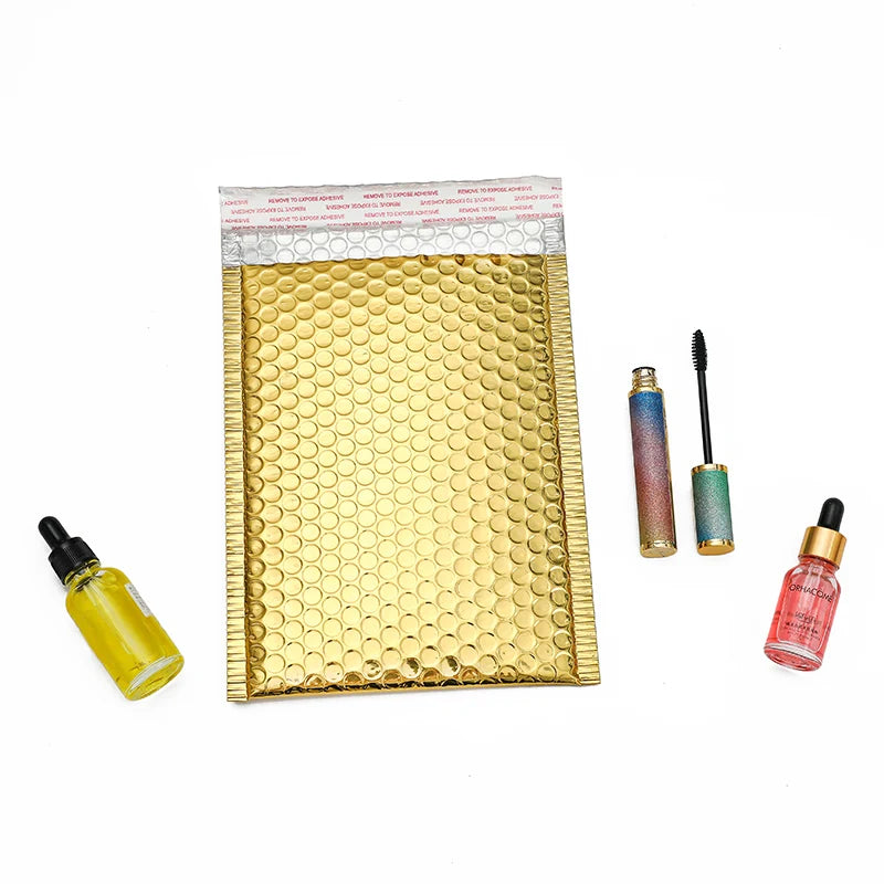 Gold Rose Gold Pink Red Green Silver Aluminum Poly Eco-Friendly Waterproof Bubble Mailer for Cosmetics Jewelry Packaging