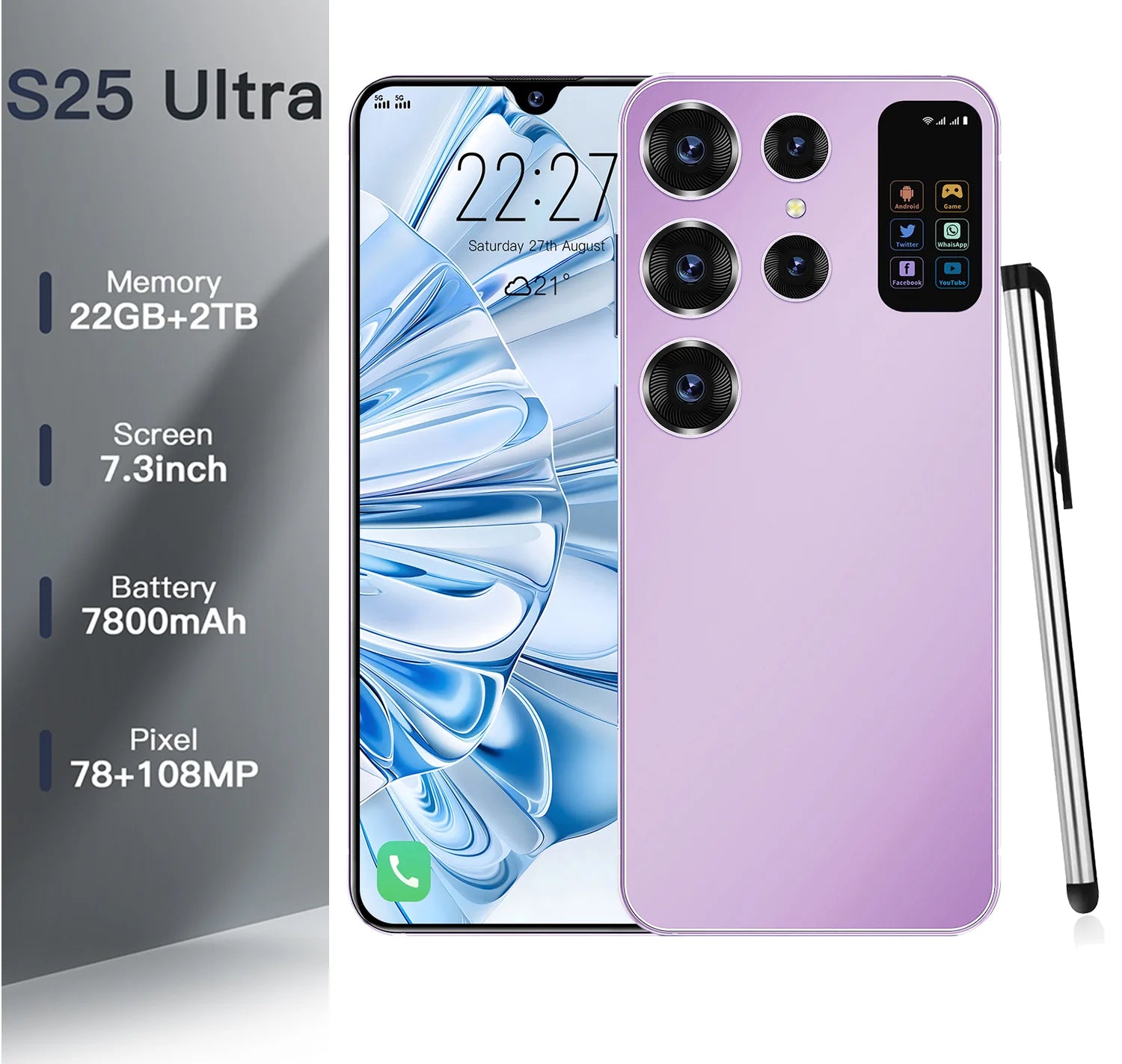 New 2025 S25 Ultra 4G unlocked smartphone with 2TB storage and built-in pen in full screen design