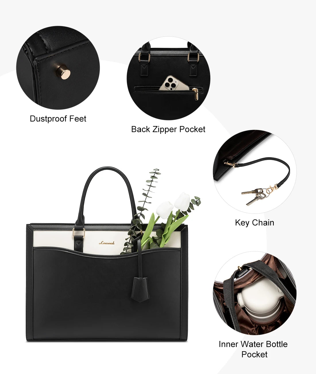 LOVEVOOK 2024 Hot Sales Business Shoulder Bag Computer Tote Bag Handbag Waterproof Luxury Customize Leather Laptop Bag for Women
