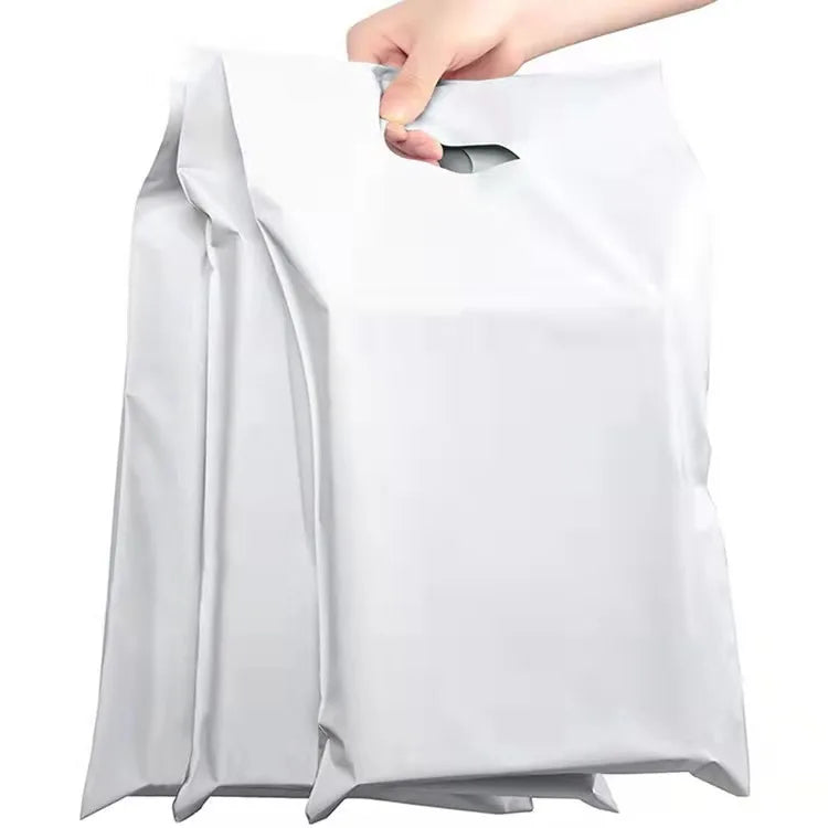 Custom Logo High Quality Express Minimalism Envelope Handle Mailing Bags with Handle Poly Square Polybag Beige Courier Packaging