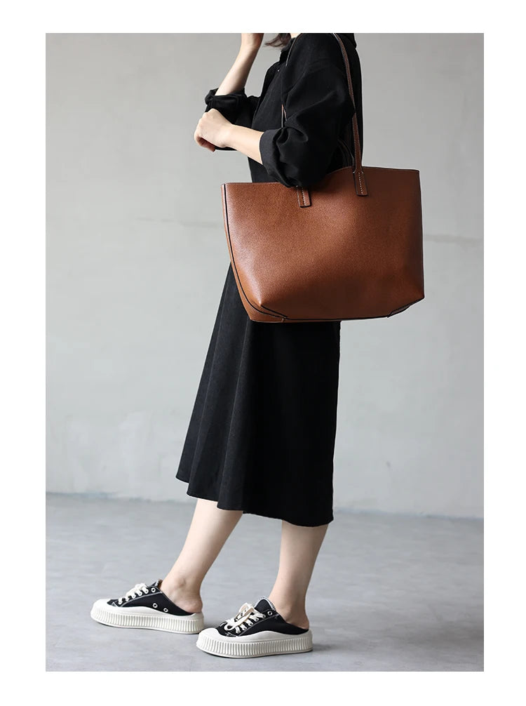 Women Luxury Genuine Leather Tote Soft Cowhide Handbag Two Sides Available Using Shoulder Bags Versatile And Durable
