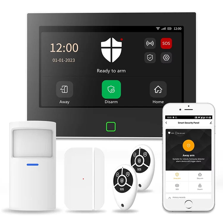 Tuya Smart WiFi 4G Home Security Alarm System Kit 7 Inch Full-Color ABS Touch Screen Display 5000mAh Battery GSM Network Tidesmit