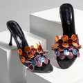 Cross-border Foreign Trade New Flower Patent Leather Stiletto Heel Open Toe Women's Casual Slippers