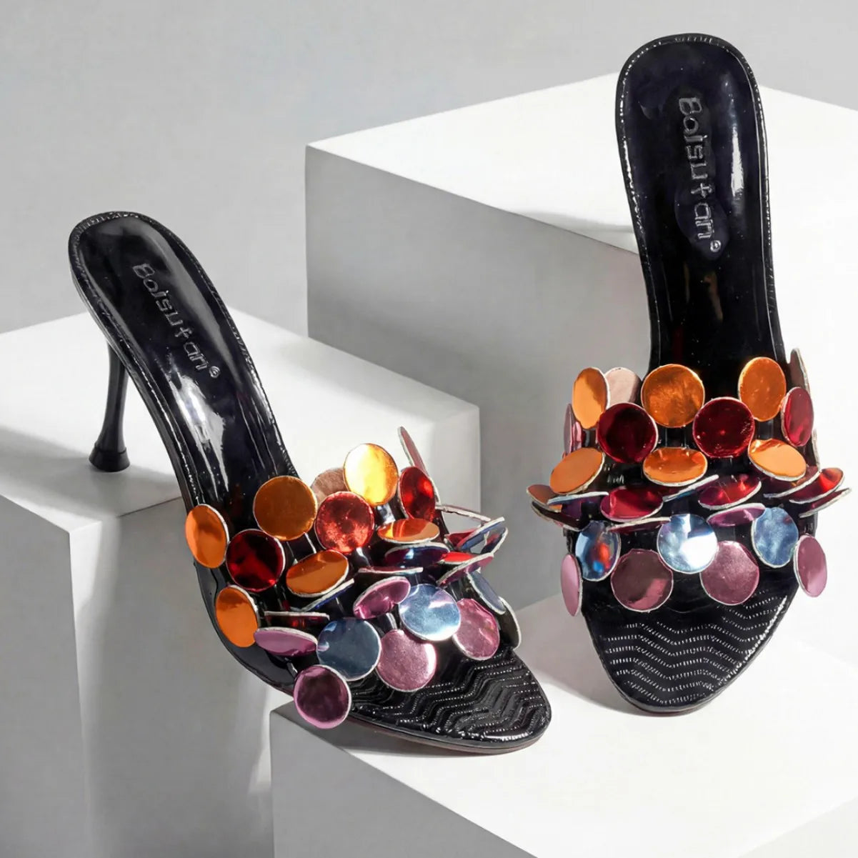 Cross-border Foreign Trade New Flower Patent Leather Stiletto Heel Open Toe Women's Casual Slippers