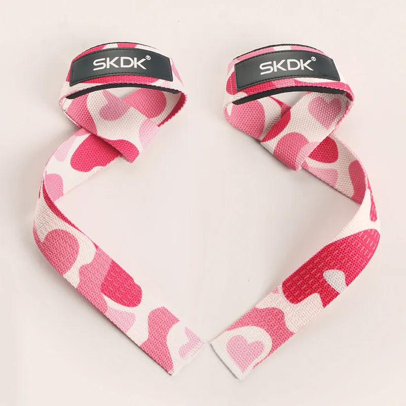 Custom Logo Adjustable Weight Lifting Wrist Straps Bodybuilding Powerlifting Strength Training Deadlifts Hand Lifting Straps Pink Camo 55*3.5cm Tidesmit