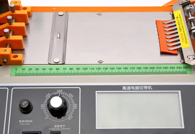Automatic Bevel Angle Strap Polyester Hot Blade Webbing Satin Ribbon Label Cutter Cutting Machine