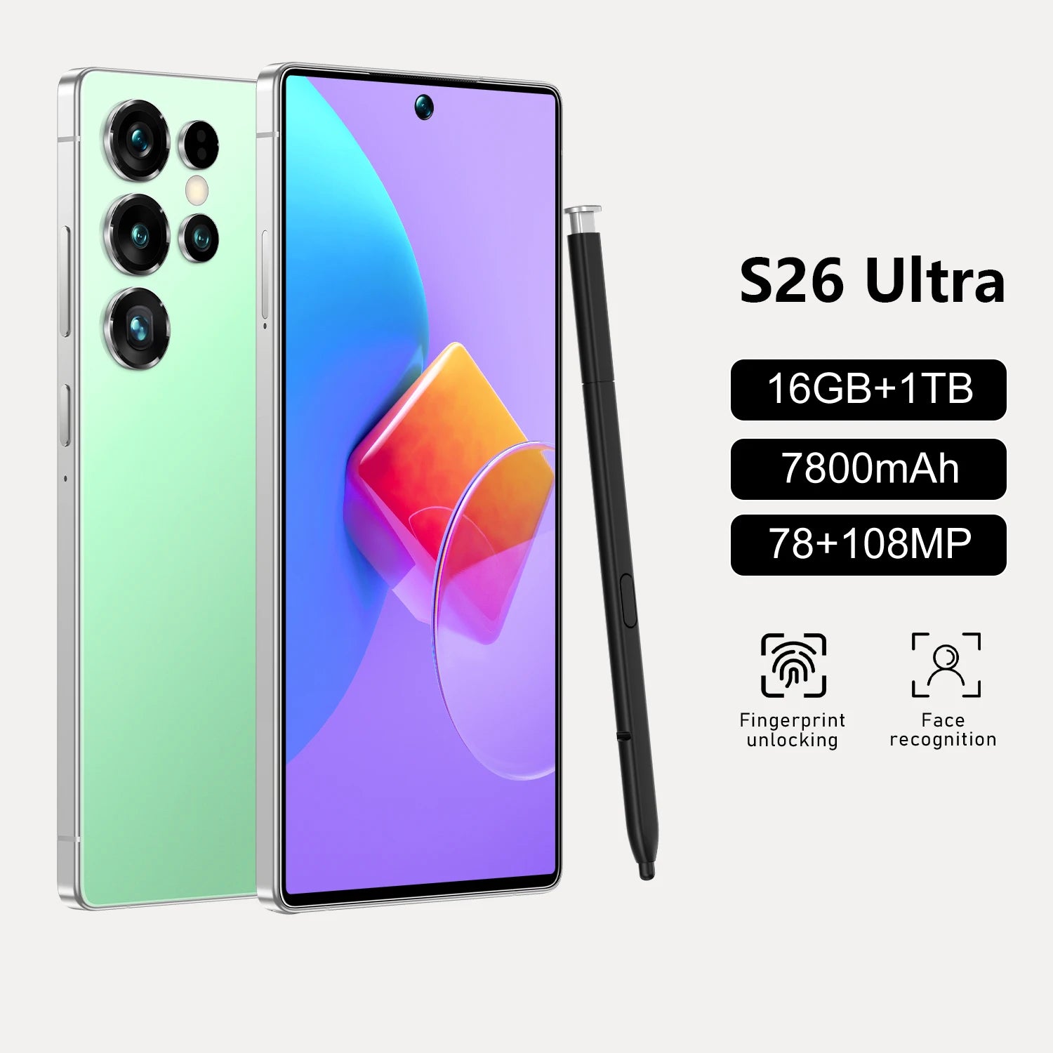 5G Smartphone with 7.3-inch HD Display, 1TB Storage, and 16GB RAM Green 16g Tidesmit