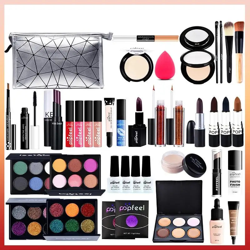 20 Styles Makeup Set Eyeshadow Lipstick Eyebrow Pencil Lip Gloss Makeup Brush Powder Nail Polish With Makeup Bag Cosmetics Kit ALIBABA Tidesmit