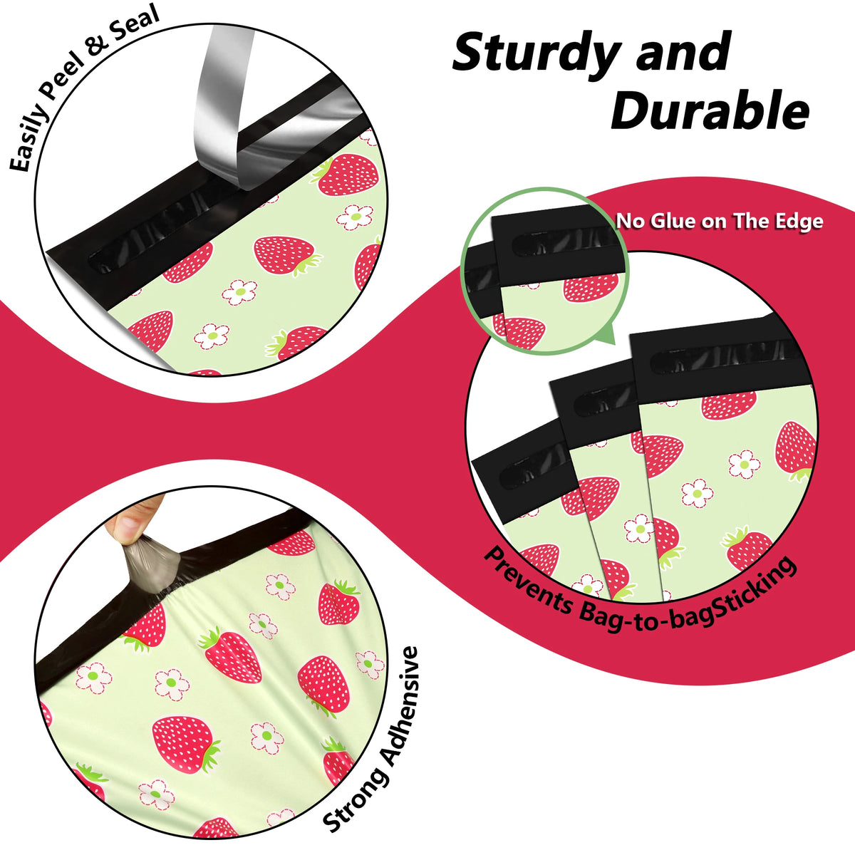 10x13 Inch 50Pcs Eco-Friendly Strawberry Printed 2.5mil Poly Mailers Waterproof Tearproof Self-Seal Fast 2Day USA 5Day Delivery
