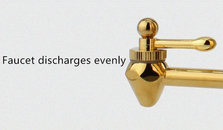 Shiny gold metal faucet for coffee or tea dispenser, featuring a precise lever for even liquid discharge.