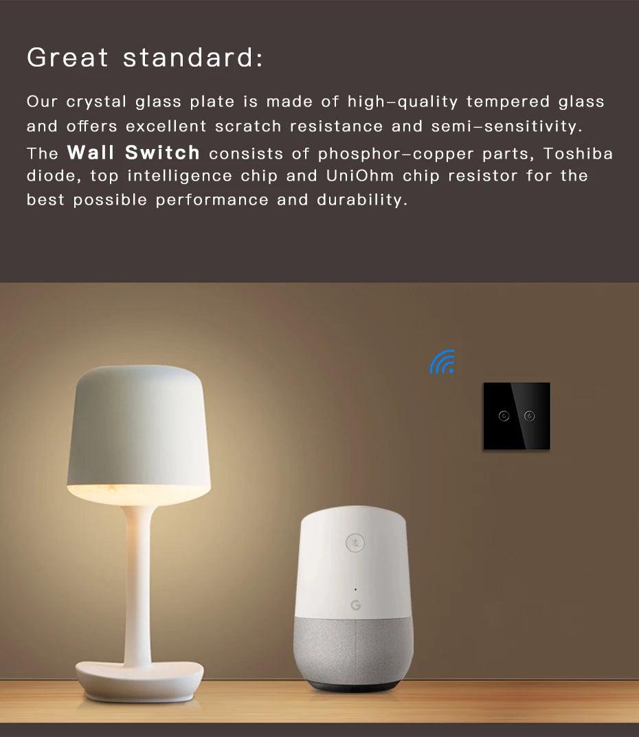 WiFi Smart Light Switch Touch Glass Panel - App-Controlled Automation Tidesmit