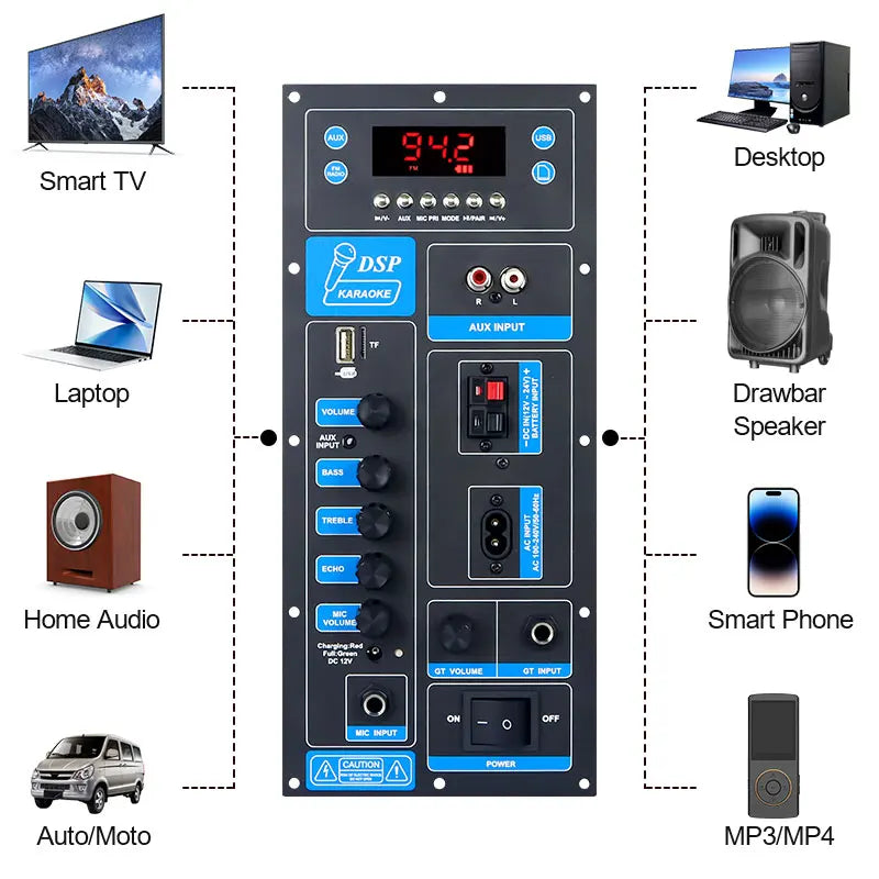 Bluetooth Speaker -VIRE High Power DSP Bluetooth Amplifier Board  8-18 Inch Trolley Speaker Outdoor Audio Amp Module 60W Mono Stereo Amp