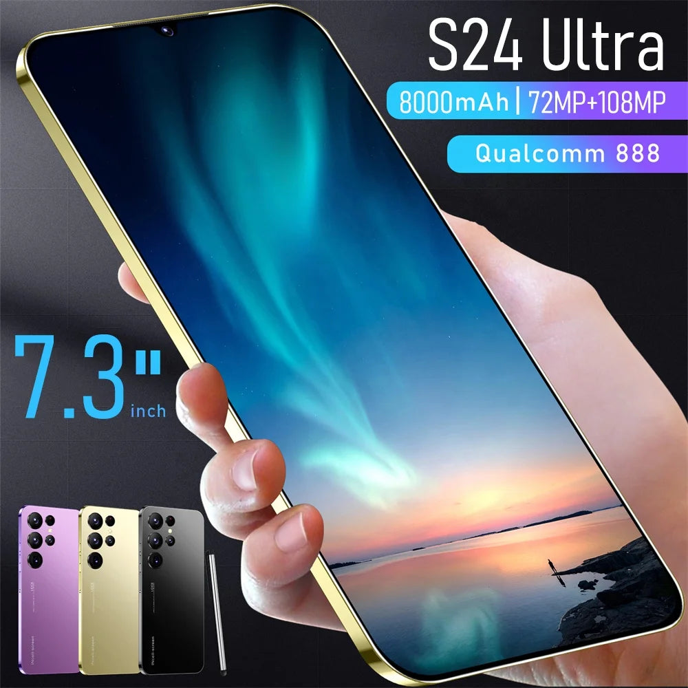 Tidesmit S24 Ultra 5G side angle view highlighting the sleek design and expansive 7.3 inch HD smartphone display