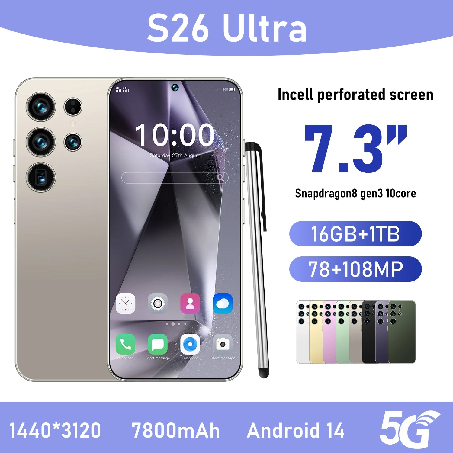 2025 New Original Phones S26 ultra 5g Smartphones 22GB+2TB 5G Dual SIM Cellphone Mobile Phone Face Unlock Android 14 5G Phone - Tidesmit