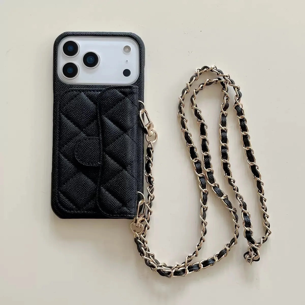 High End Embossed PU Leather Solid Color Crossbody Chain Wallet Card Anti-drop Cover Mobile Phone Cases for 15 Pro