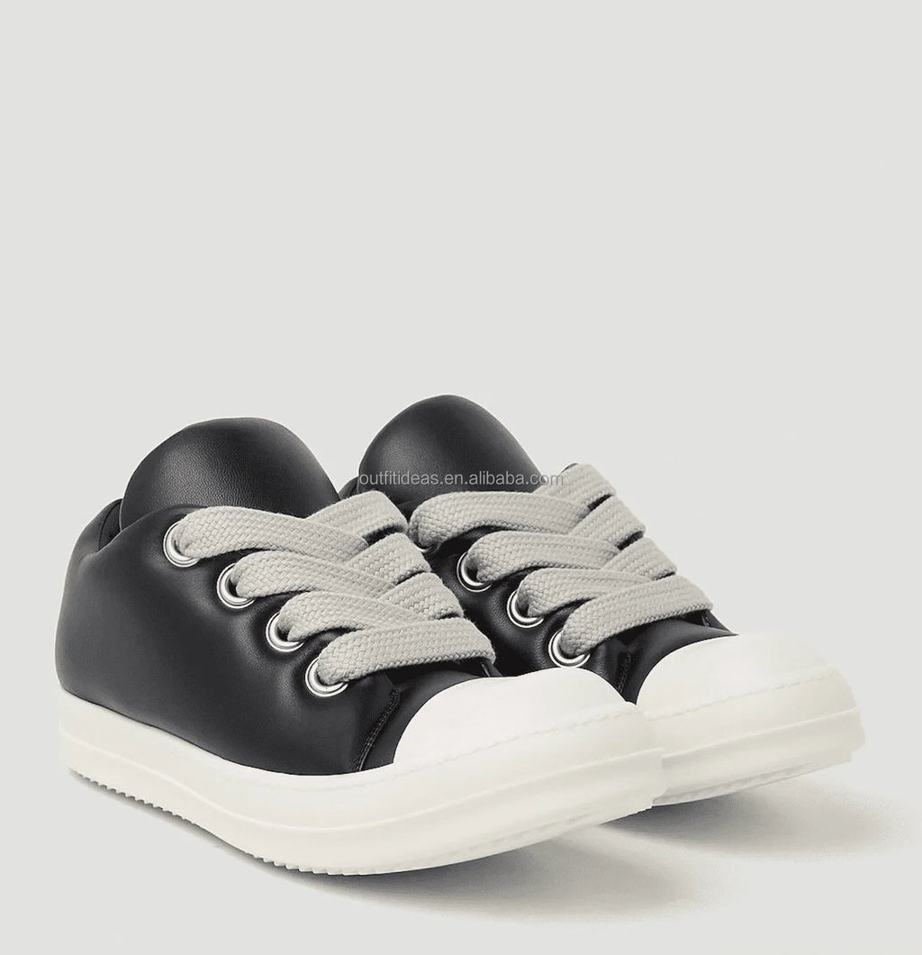 Top Quality Retro Smooth Calf Leather Sneakers for Women Calfskin Luxury Design Chunky Jumbo Lace Low Top Sneakers for Men