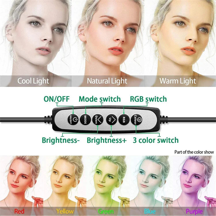 Newest Multi- Color Temperature 10 Brightness Photographic Lighting LED Makeup Ring Light for Mobile Phone Tidesmit