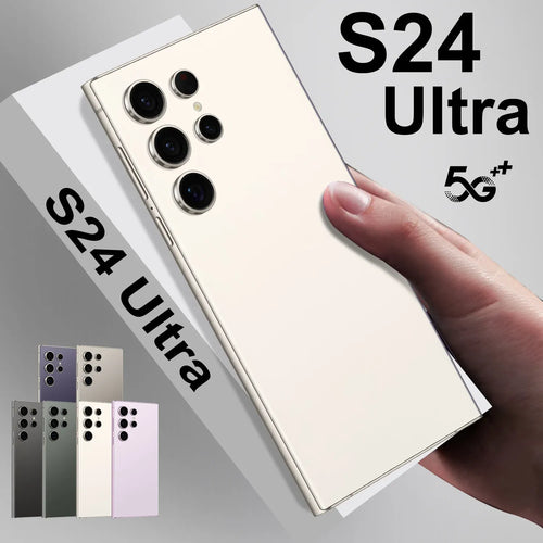 White smartphone with quad camera module on back, held in hand