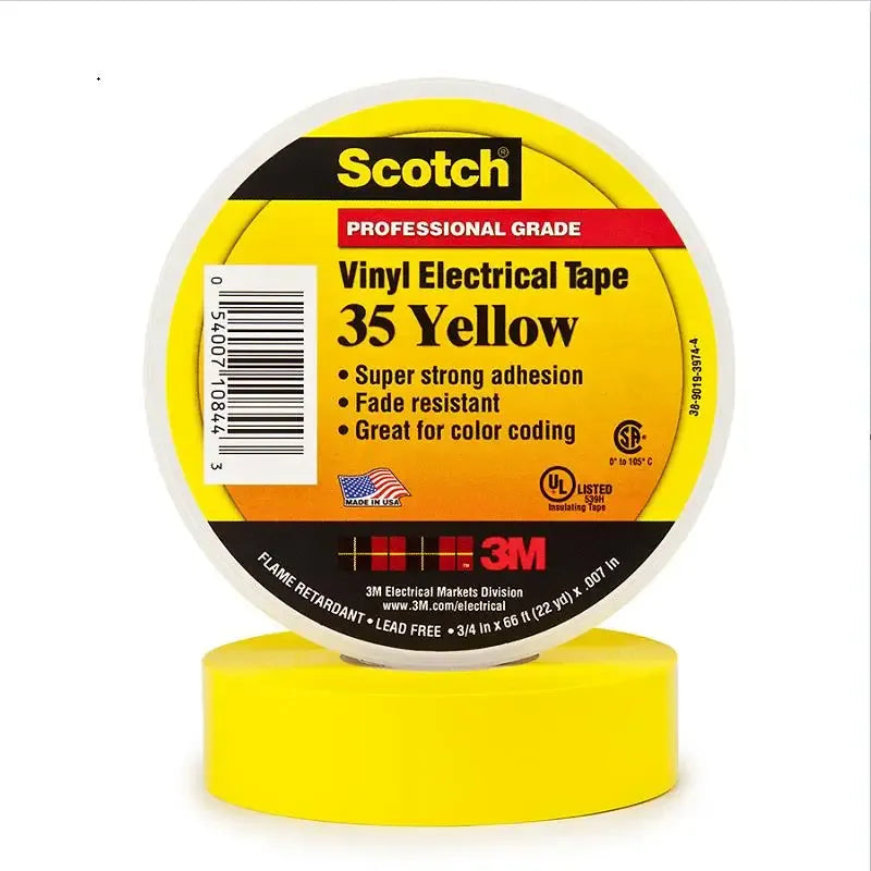 Scotch 35 vinyl electrical tape, yellow roll on cardboard core, pro grade