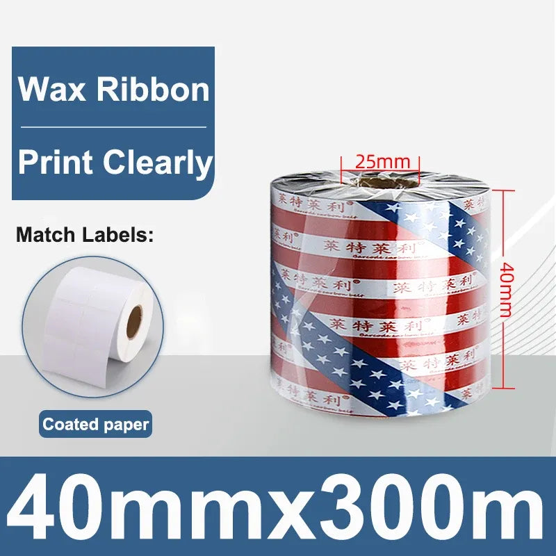 40mmx300m wax thermal transfer ribbon roll, 25mm core
