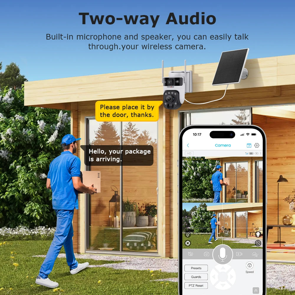 Sectec 8MP 4G/Wifi Optical Zoom Solar Camera Dual Lens 4K 99X Zoom PIR Human Tracking Night Vision Color Security PTZ Camera Tidesmit