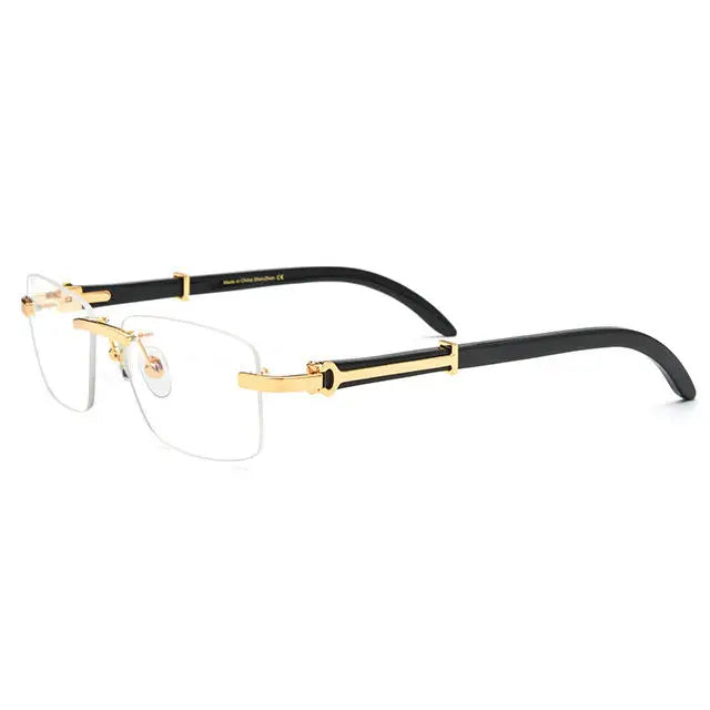 Elegant Rimless Luxury Optical Eyewear Gold Metal Natural Buffalo Horn Temple Eyeglasses for Women Formal Occasions
