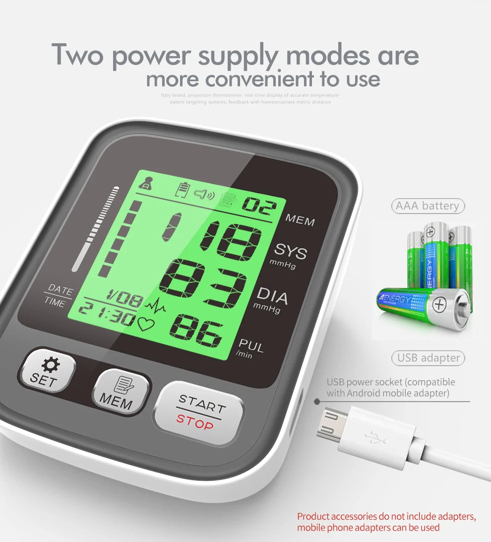 JYHealth Medical Digital Upper Arm Tensiometers BP Blood Pressure Monitor Heart Rate Meter Large Cuff Sphygmomanometer Tonometer