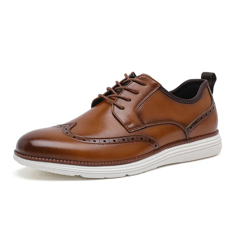 Premium Custon Brown Lace-up Oxford Shoes Handcrafted Lightweight Sole Smart Casual Men's Leather Dress Shoes