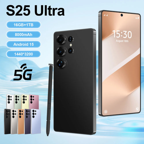 S25 Ultra 5G smartphone with 108MP camera, dual SIM, face recognition, and high-definition screen display