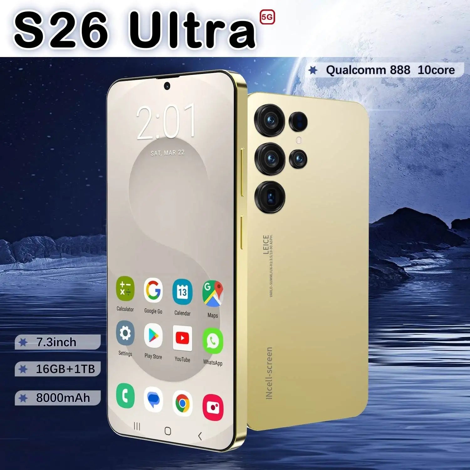 S26 Ultra Android 15 gaming smartphone with 16GB RAM, 1TB storage, 7.3-inch HD screen, and 108MP camera, 5th image