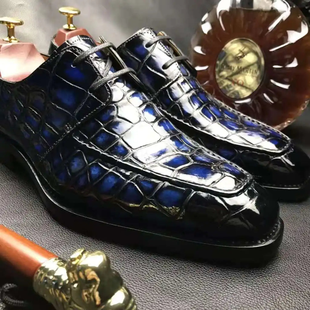 Italian Men Shoes Genuine Crocodile Leather Handmade Moccasin Lace-up Office Shoes Men Goodyear Men's Dress Shoes