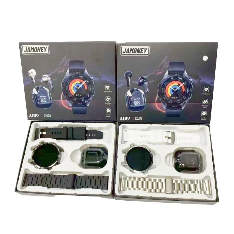 AH19 2in1 Fashion High Quality Smart Watch Fitness Tracker Heart Rate Monitor with Steel Earbands Compatible with IOS Android - Tidesmit