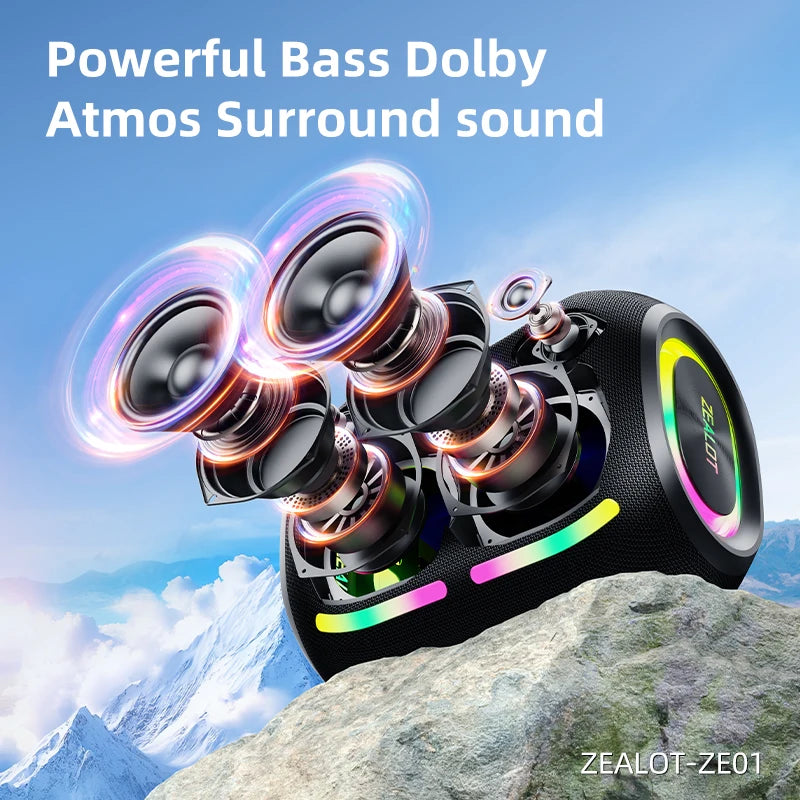 Bluetooth Speaker -ZEALOT ZE01 120W Wireless Speakers with Subwoofer, IPX6 Waterproof RGB Light, Deep Bass, TWS/TF/AUX/EQ Outdoor for Party Beach